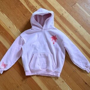 Pink Palm Puff Pink Oversized Hoodie Embroidered Sweatshirt XS